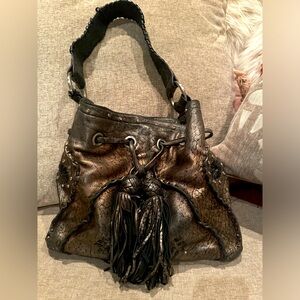 Junior Drake real distressed leather boho bag with bling and tassel details